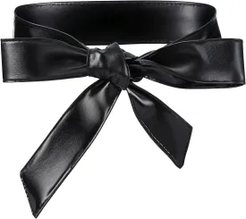 1 PCS Leather Wrap Belt Obi Belts for Women Leather Tie Fashion Wraps PU Thin Belts PU Sash for Dress Women Waist Band Coat Waistband Knotted Fashion Wide Belt for Dress (Black)