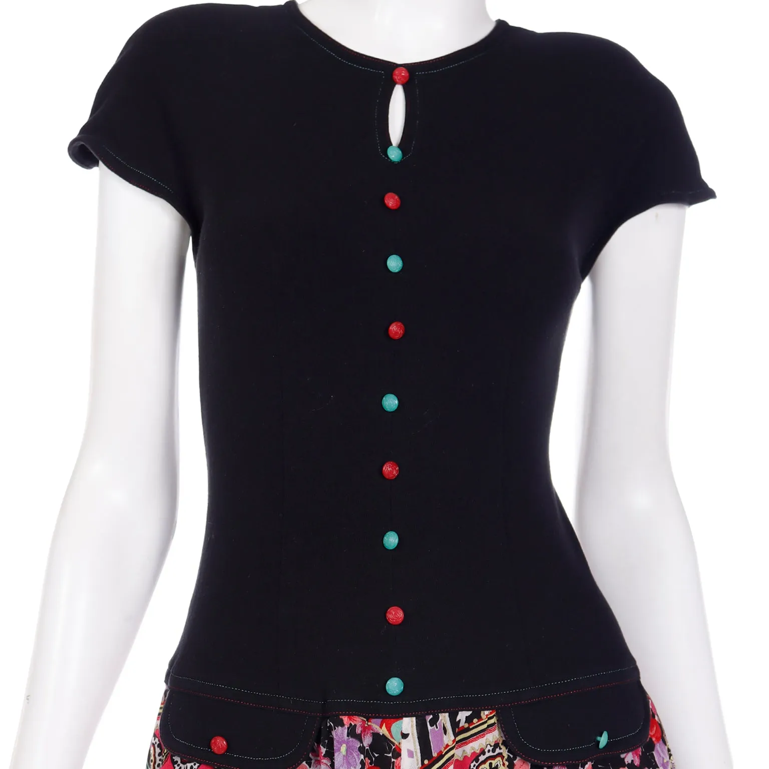 1990s Louis Feraud Drop Waist Patchwork Print Dress