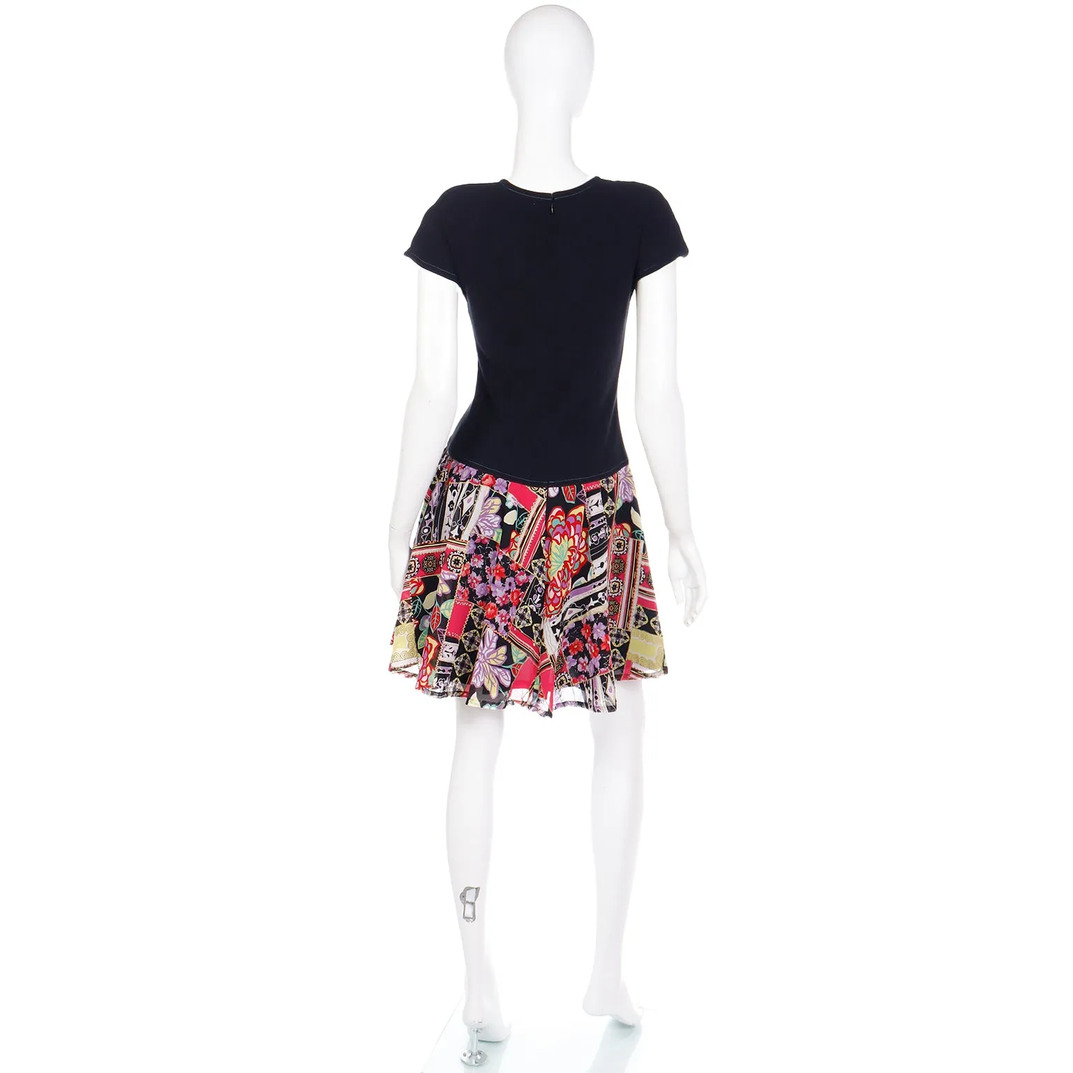 1990s Louis Feraud Drop Waist Patchwork Print Dress