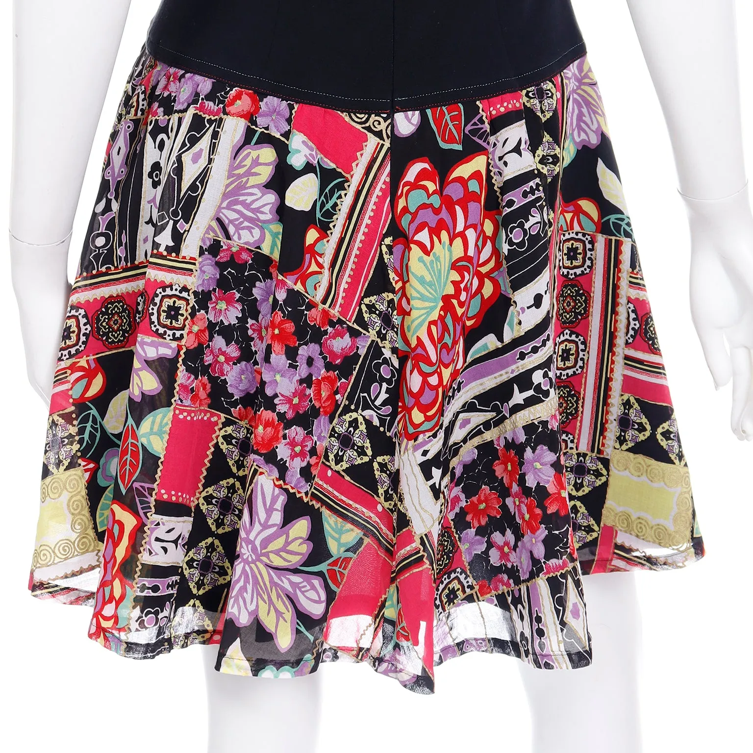 1990s Louis Feraud Drop Waist Patchwork Print Dress