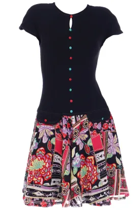 1990s Louis Feraud Drop Waist Patchwork Print Dress