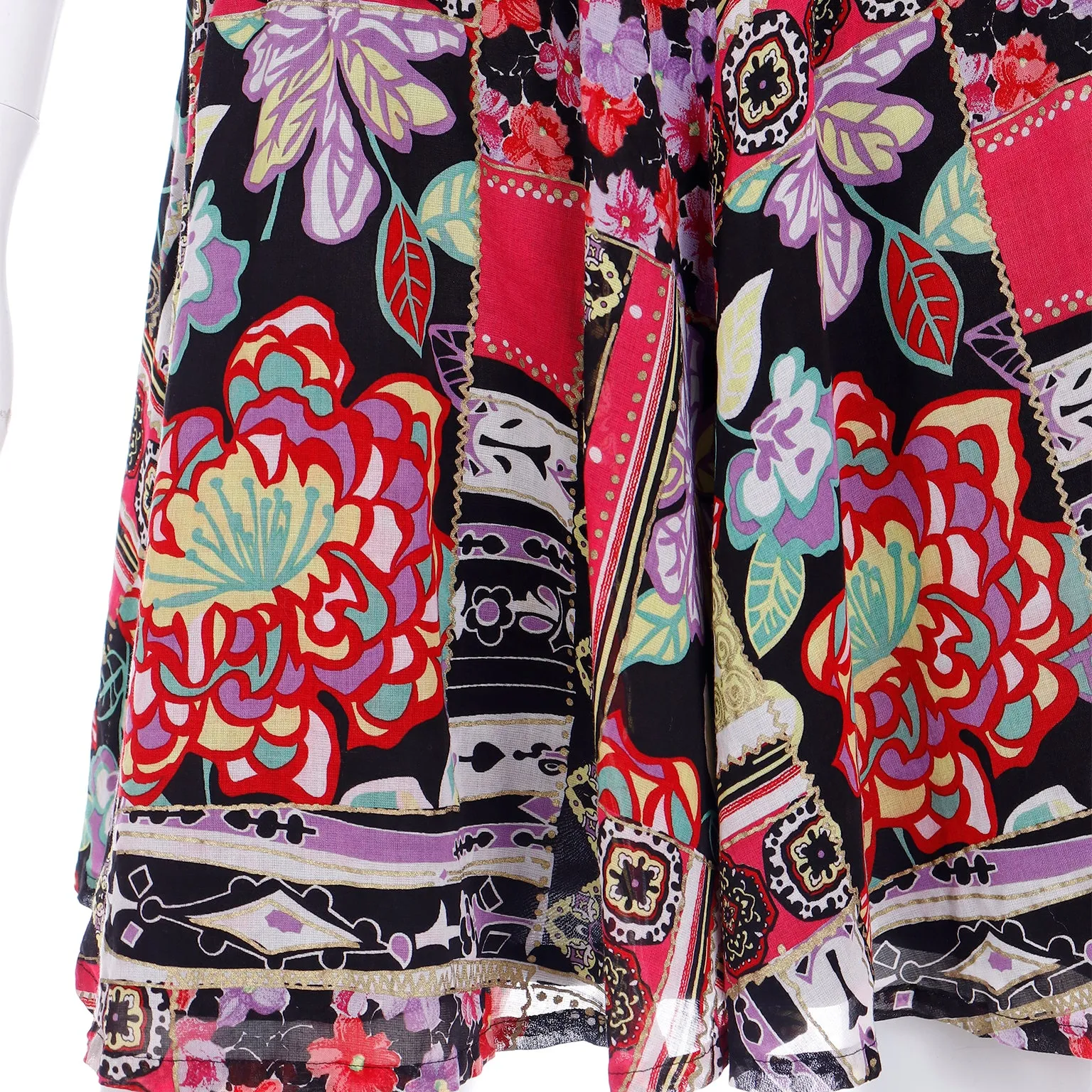1990s Louis Feraud Drop Waist Patchwork Print Dress