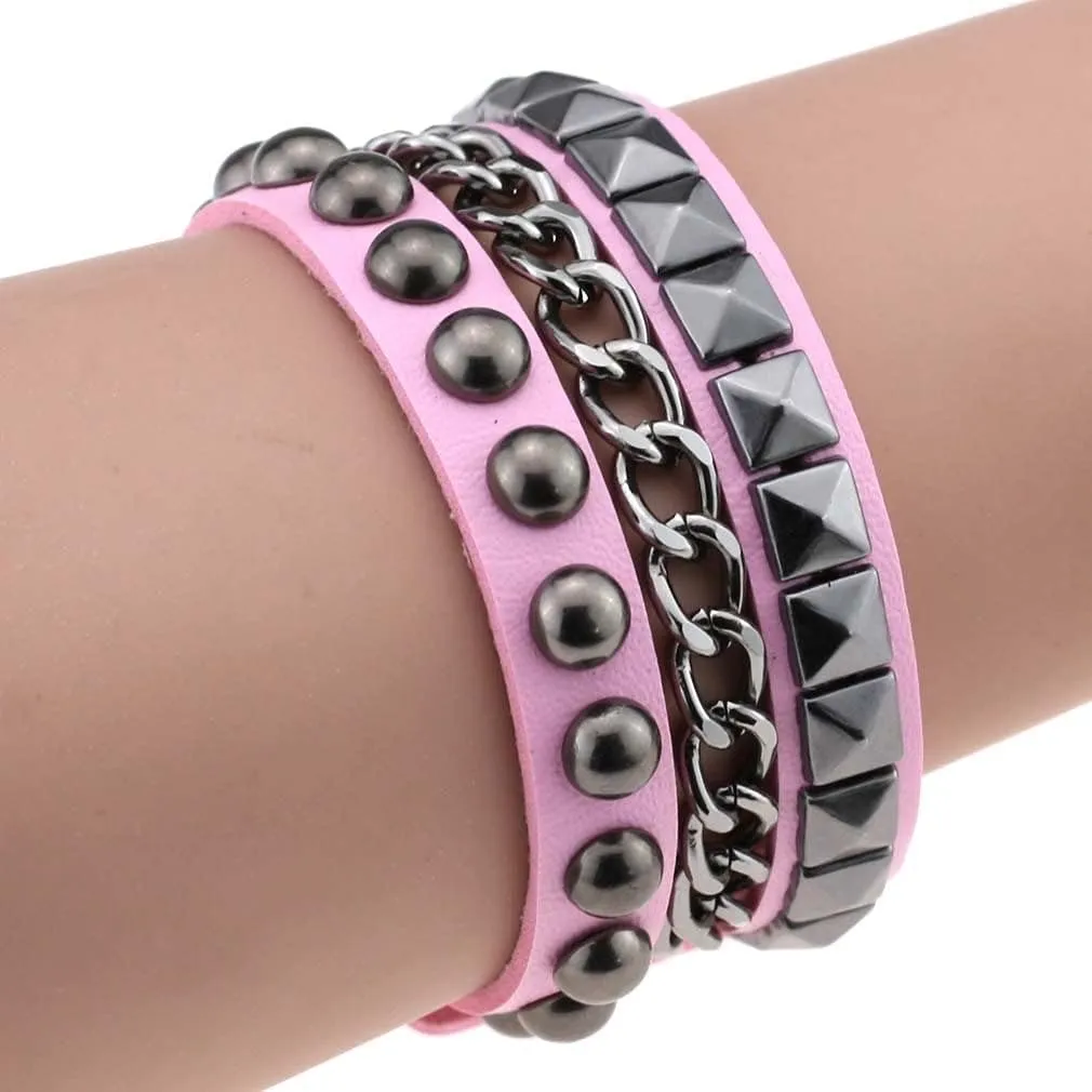 5Pcs Women Leather Garters Girl Punk Leather Choker Necklace Cuff Bracelets Sets