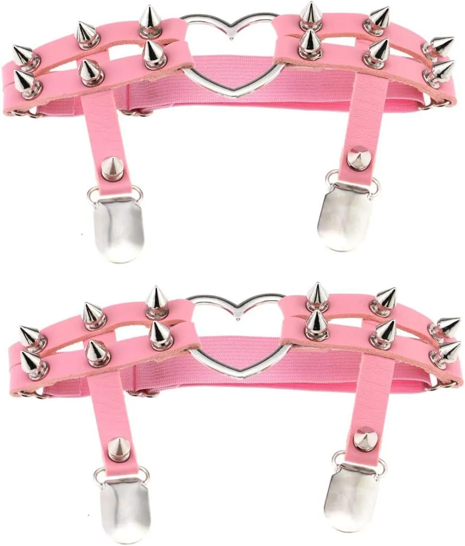 5Pcs Women Leather Garters Girl Punk Leather Choker Necklace Cuff Bracelets Sets