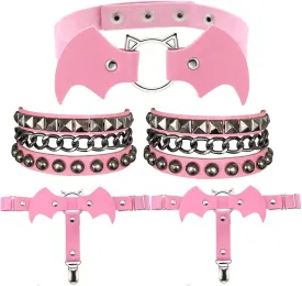 5Pcs Women Leather Garters Girl Punk Leather Choker Necklace Cuff Bracelets Sets 5Pcs Women Leather Garters Girl Punk Leather Choker Necklace Cuff Bracelets Sets