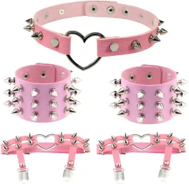 5Pcs Women Leather Garters Girl Punk Leather Choker Necklace Cuff Bracelets Sets 5Pcs Women Leather Garters Girl Punk Leather Choker Necklace Cuff Bracelets Sets