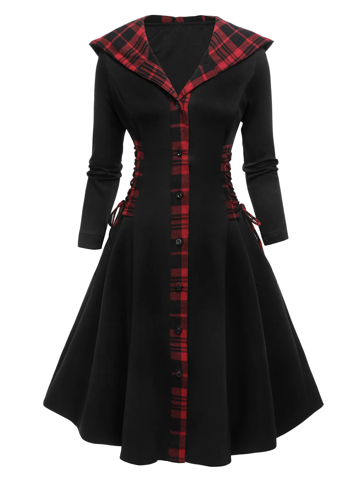 Black 1950s Plaid Hooded Swing Dress
