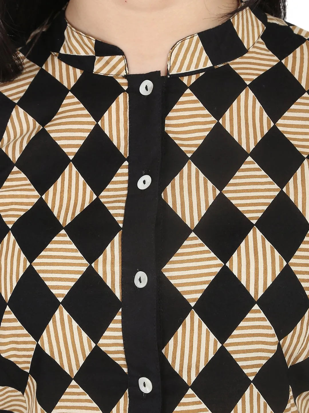 Black printed half sleeve cotton shirt with black georgette sharara