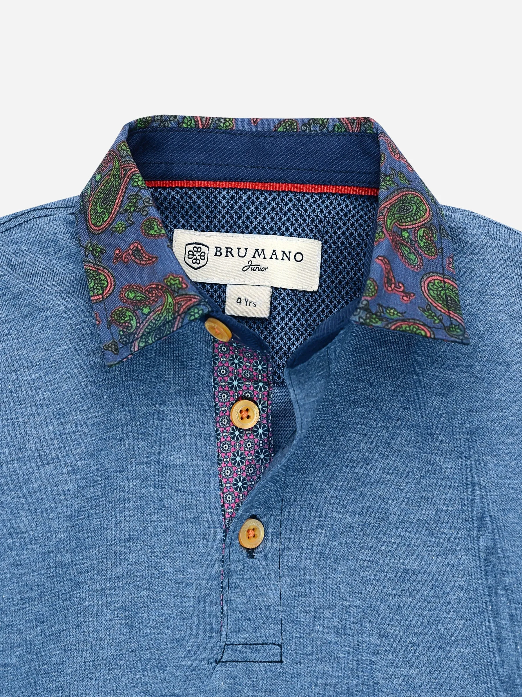 Blue Melange Casual Polo With Floral Collar
