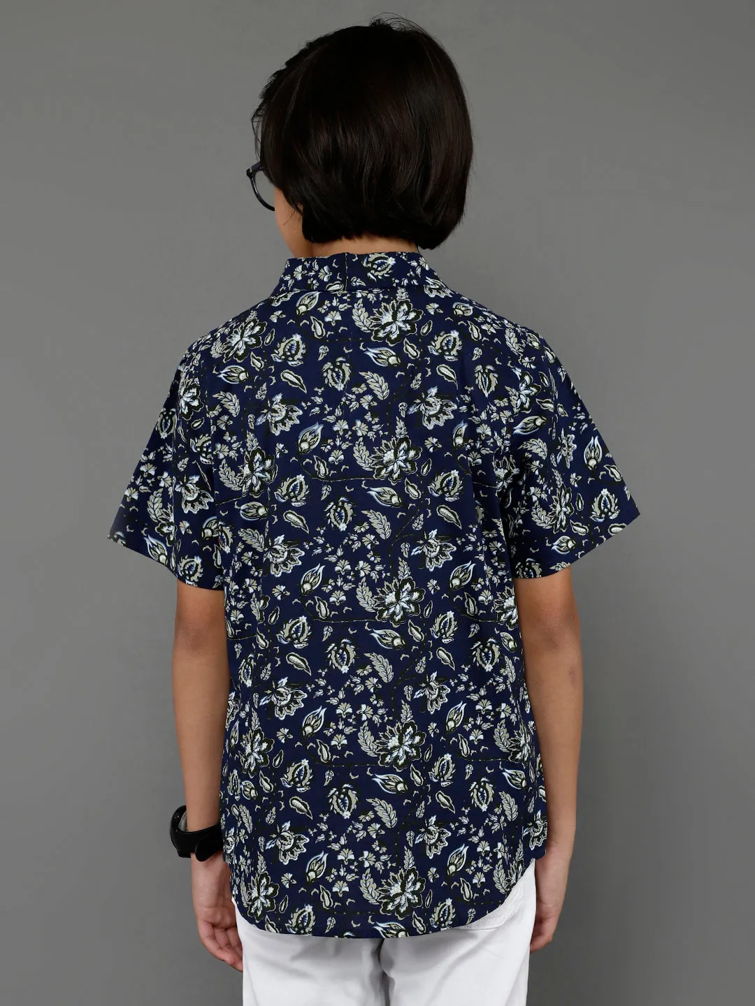 Boy's Navy Blue Printed Shirt - Aks Boys