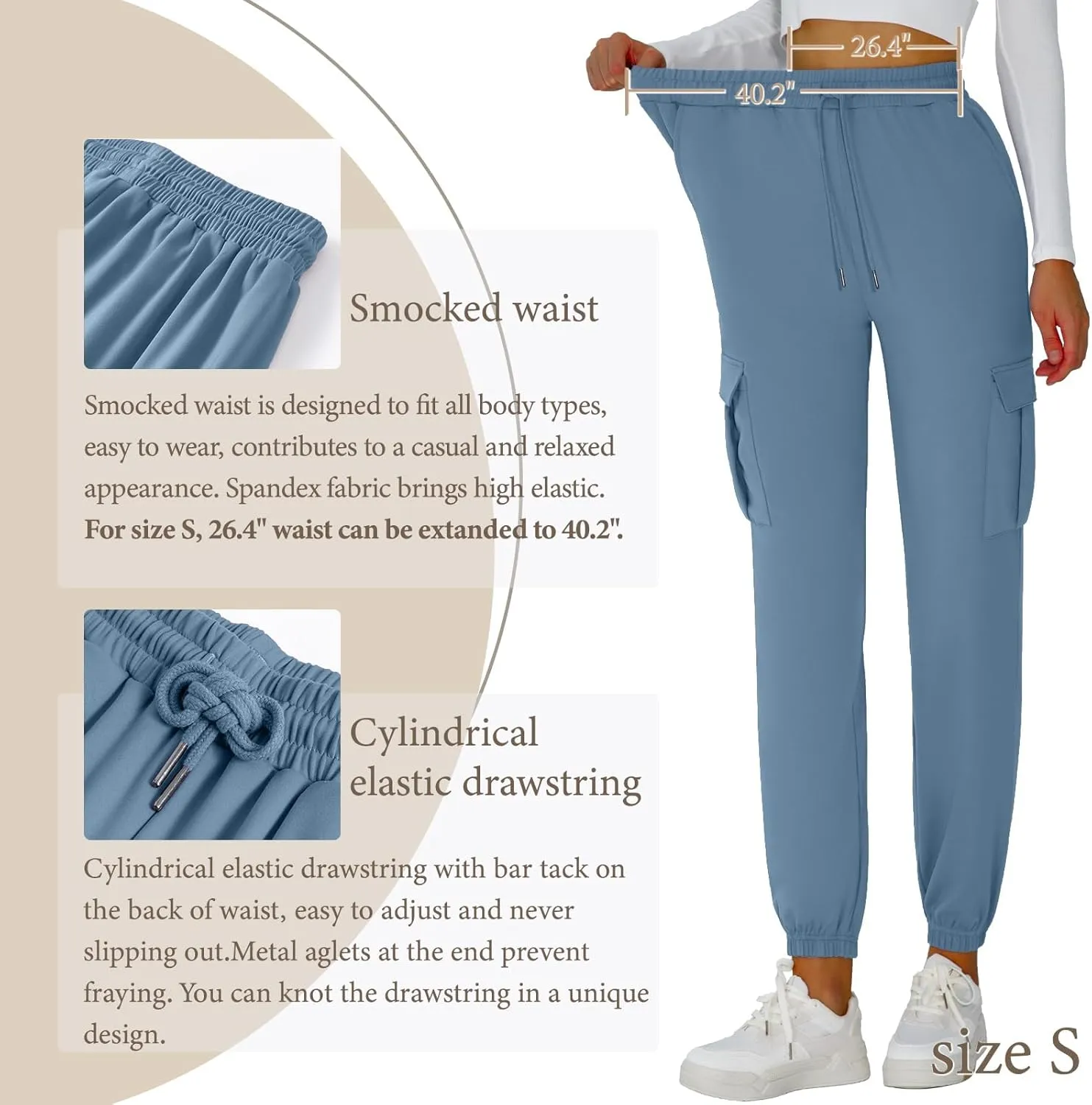 Cargo Pants Women Stretchy Sweatpants Elastic Waist Joggers with Pockets Baggy Hiking Pants Soft Athletic Pants