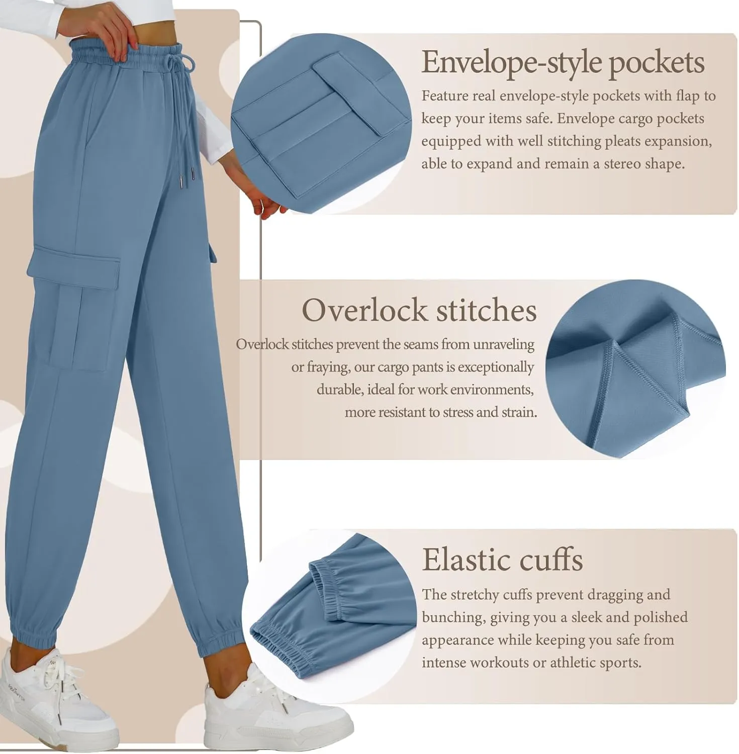 Cargo Pants Women Stretchy Sweatpants Elastic Waist Joggers with Pockets Baggy Hiking Pants Soft Athletic Pants