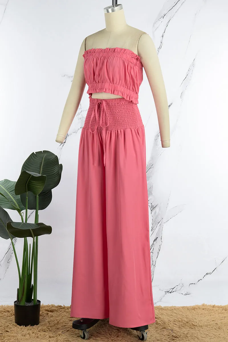 Casual Solid Backless Strapless Sleeveless Two Pieces(3 Colors)
