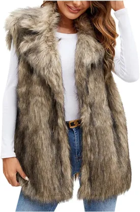 DDAPJ pyju Faux Fur Vest Jacket for Women Sleeveless Open Front Winter Warm Waistcoat Fluffy Fuzzy Gilet Coat Outerwear
