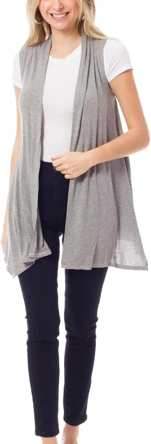 Design by Olivia Women's Sleeveless Breathable Draped Open Front Casual Cardigan Layering Long - Made in USA