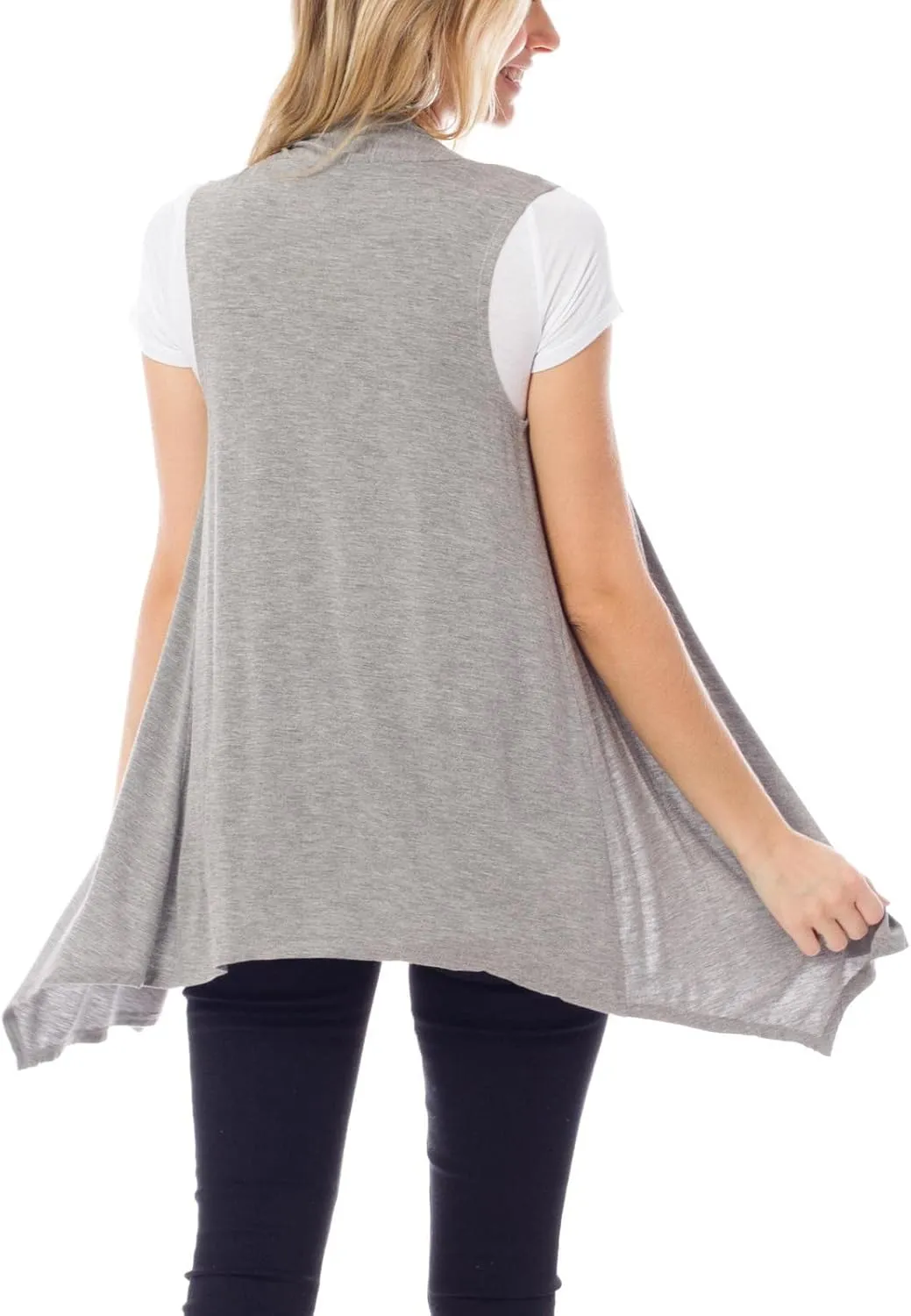 Design by Olivia Women's Sleeveless Breathable Draped Open Front Casual Cardigan Layering Long - Made in USA