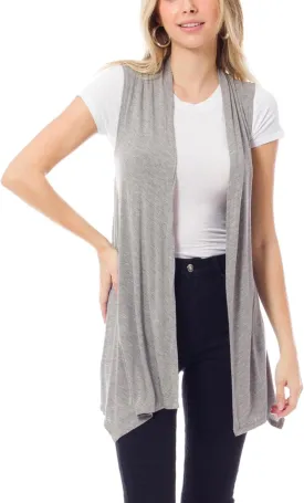 Design by Olivia Women's Sleeveless Breathable Draped Open Front Casual Cardigan Layering Long - Made in USA