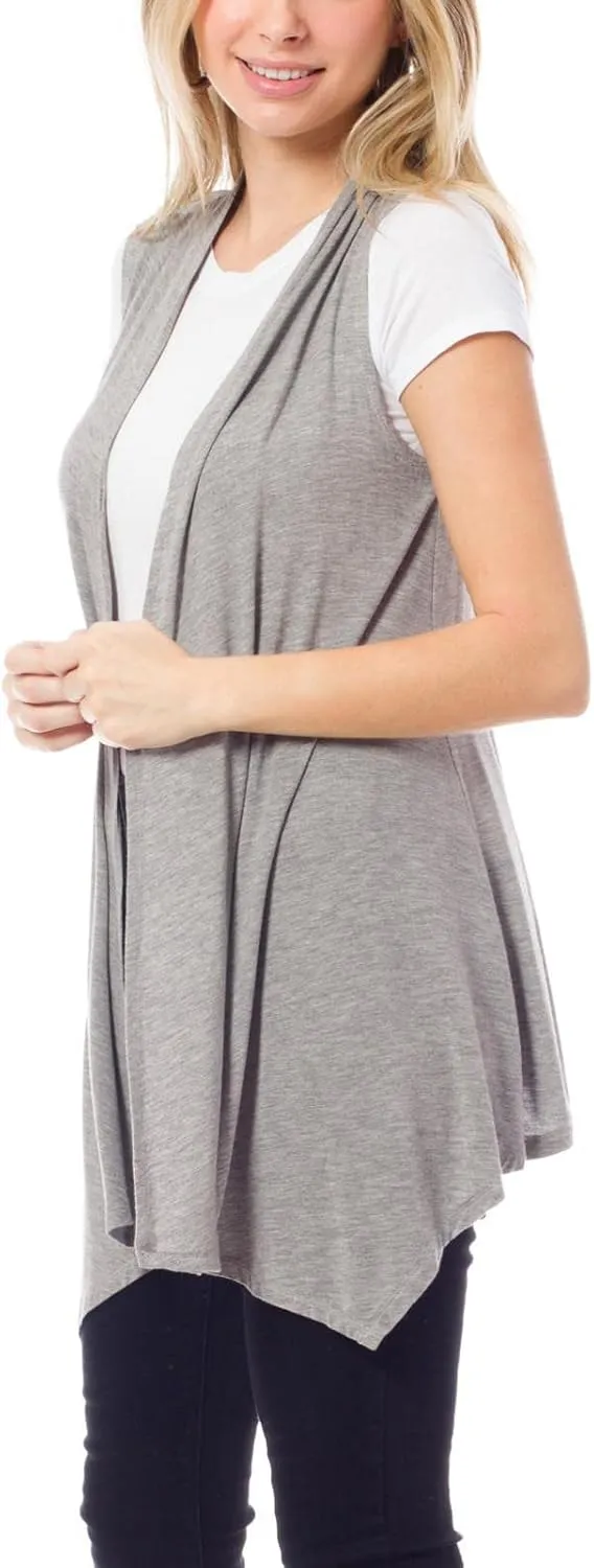 Design by Olivia Women's Sleeveless Breathable Draped Open Front Casual Cardigan Layering Long - Made in USA
