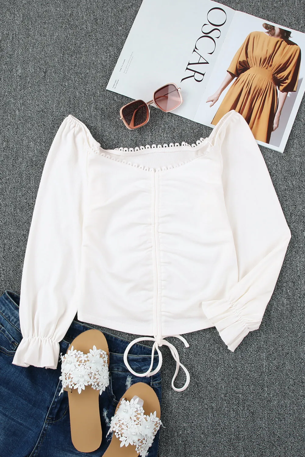 Drawstring Ruched Off The Shoulder Crop Top