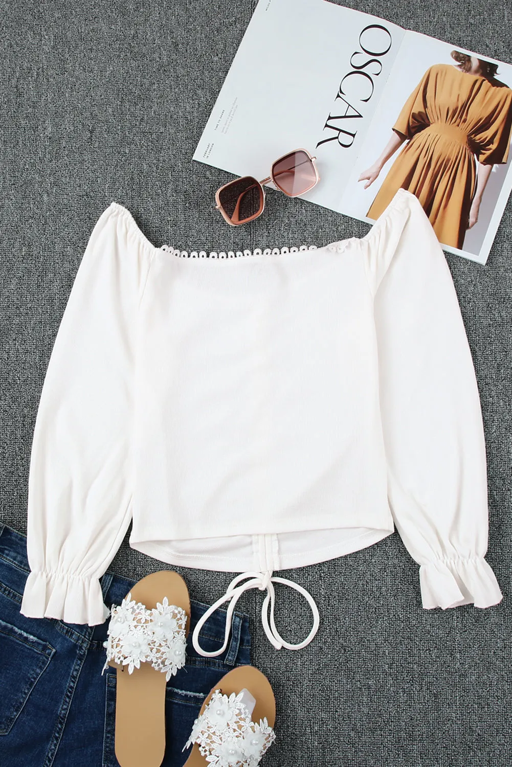 Drawstring Ruched Off The Shoulder Crop Top