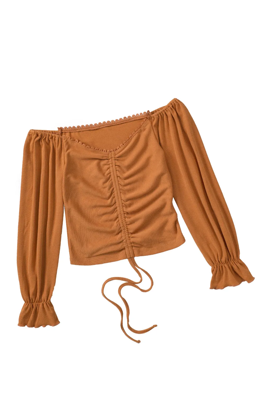 Drawstring Ruched Off The Shoulder Crop Top