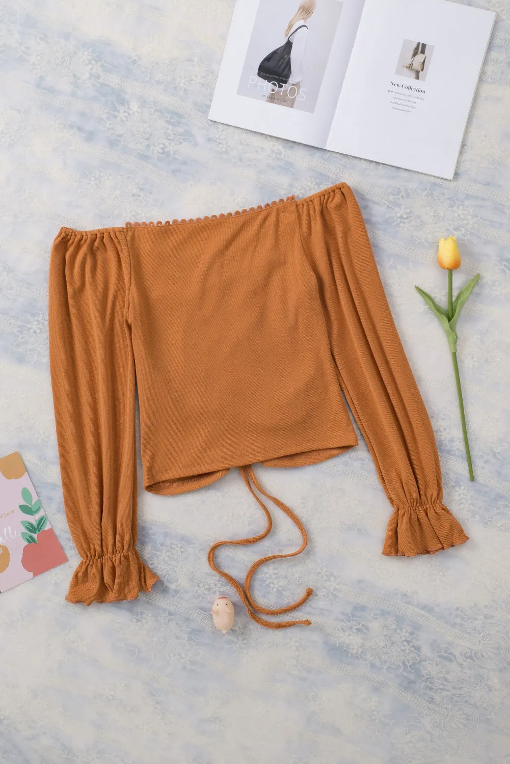 Drawstring Ruched Off The Shoulder Crop Top