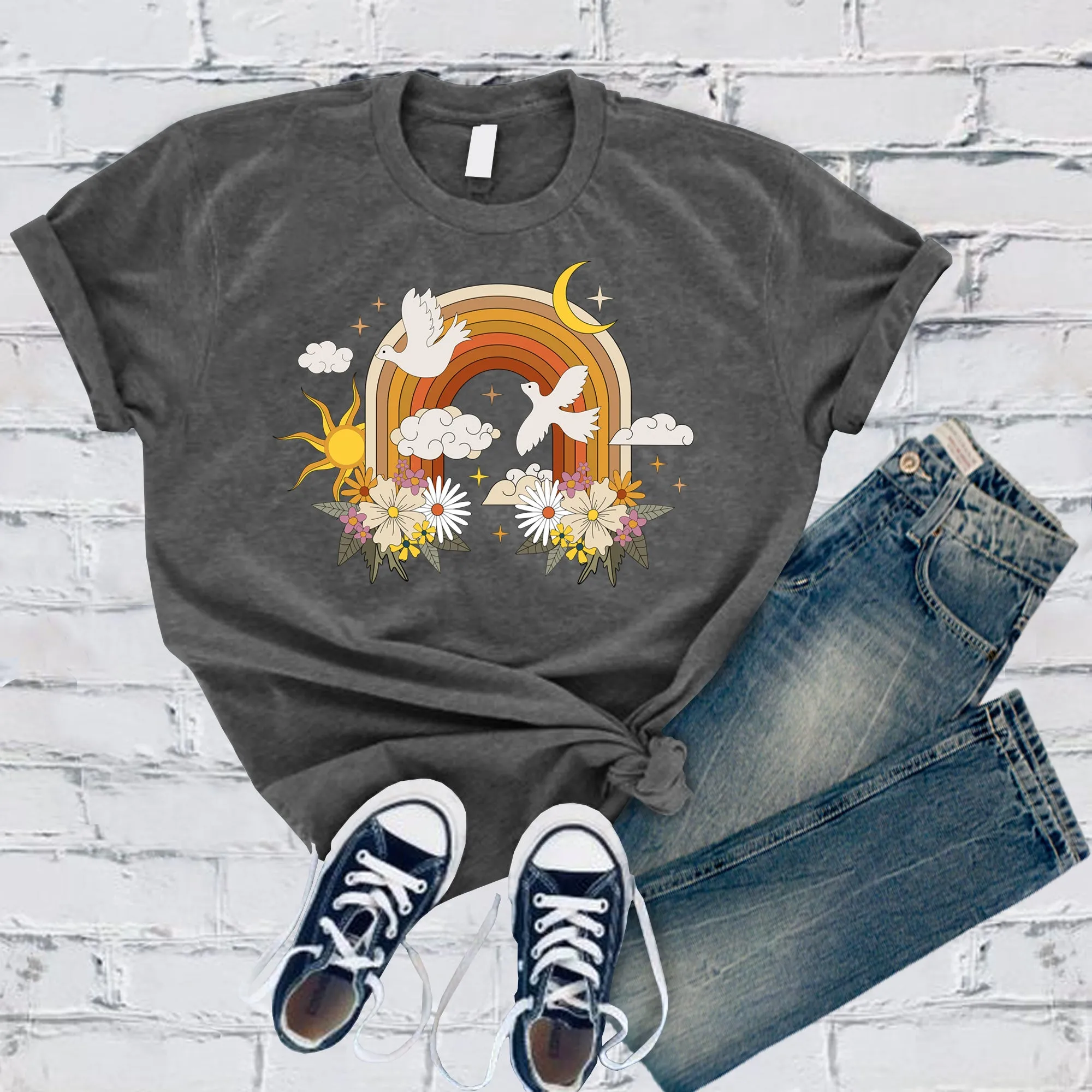 Floral Rainbow With Doves T-Shirt