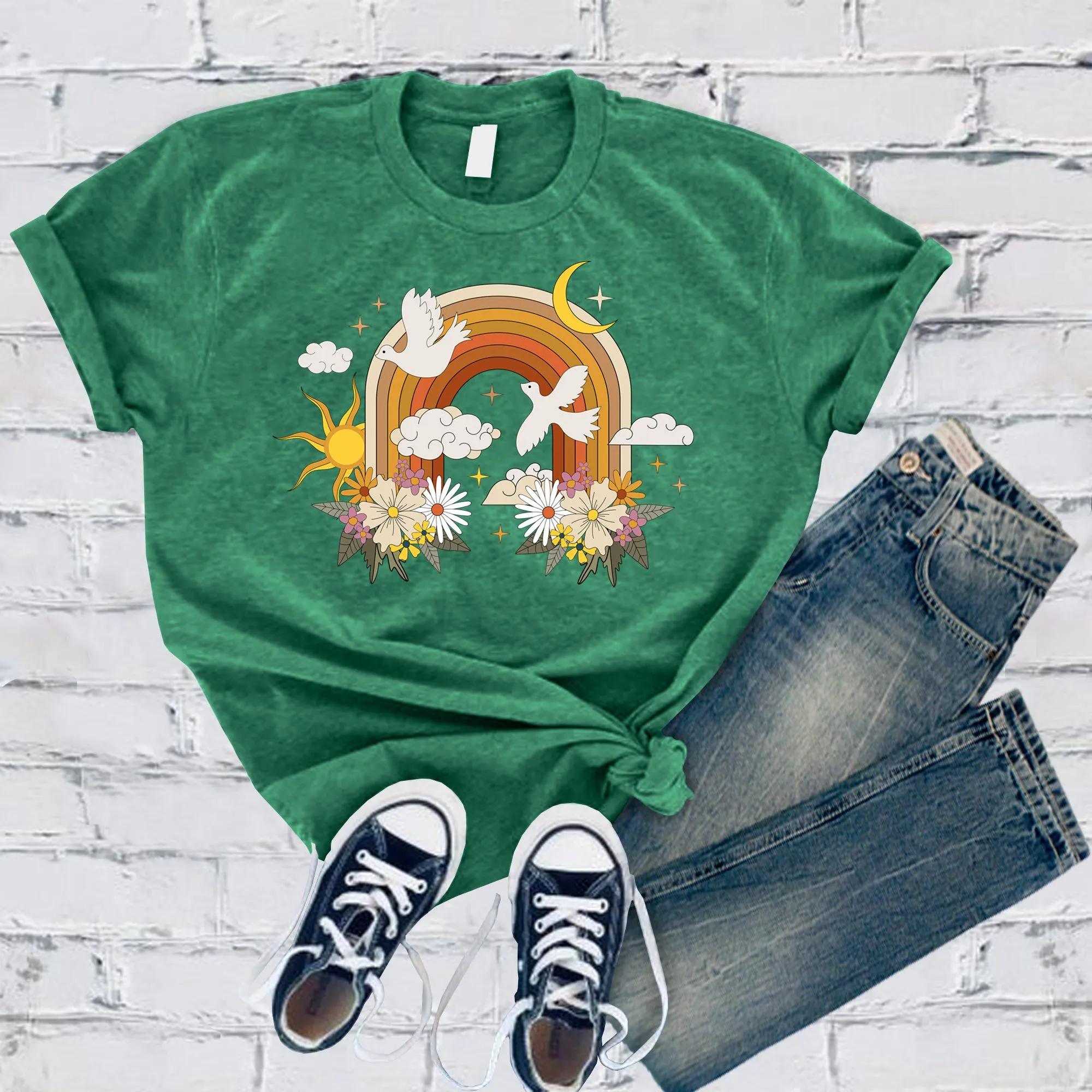 Floral Rainbow With Doves T-Shirt