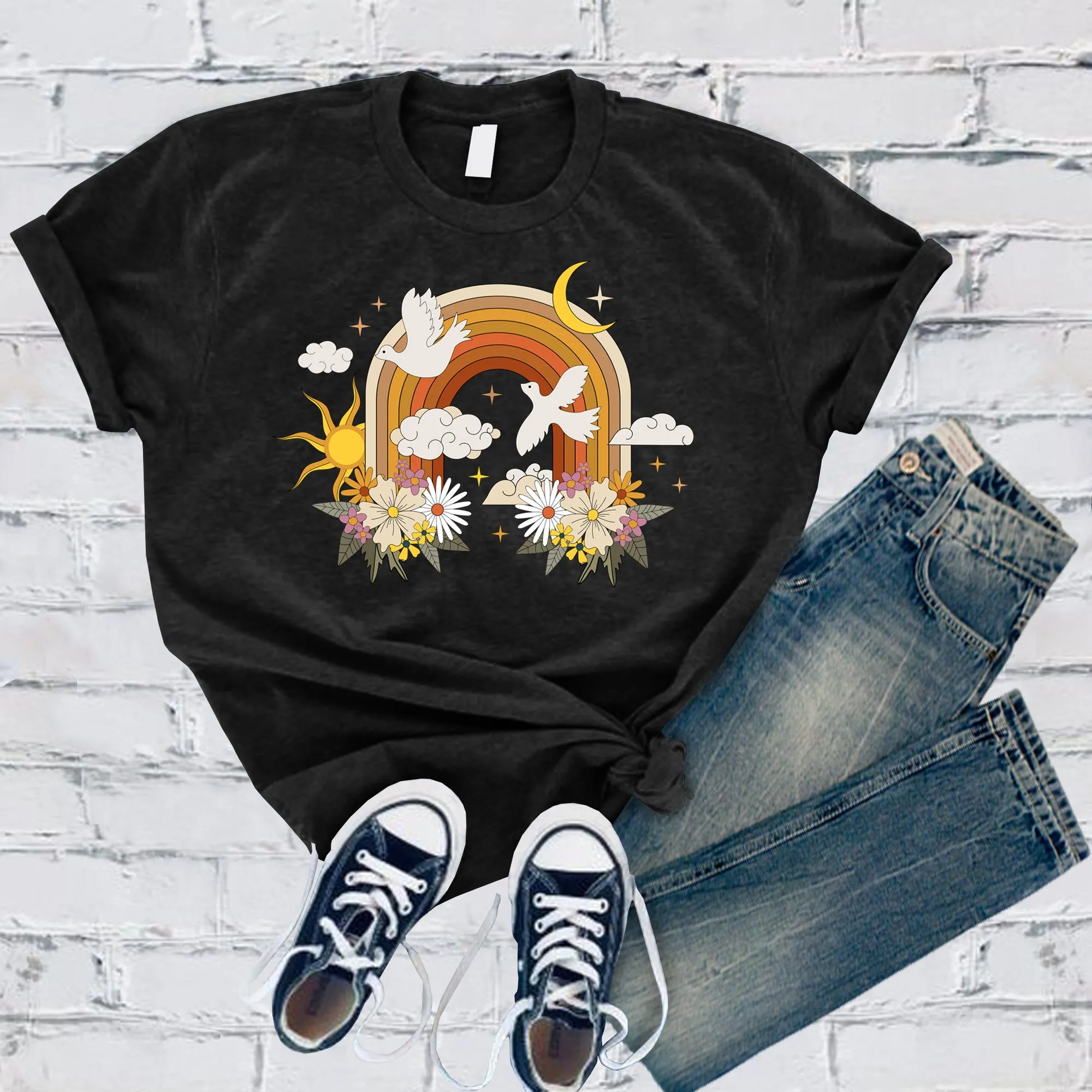 Floral Rainbow With Doves T-Shirt