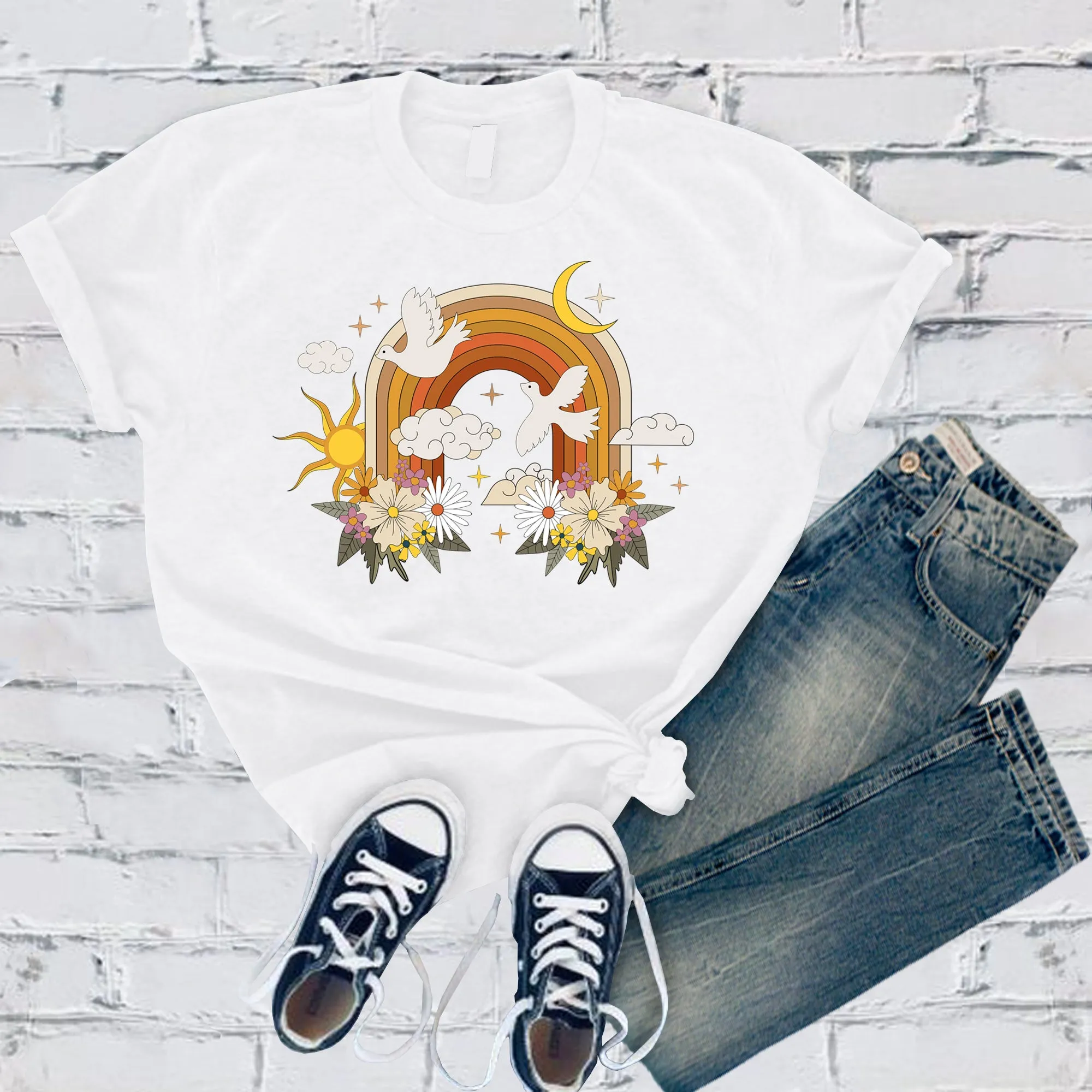 Floral Rainbow With Doves T-Shirt