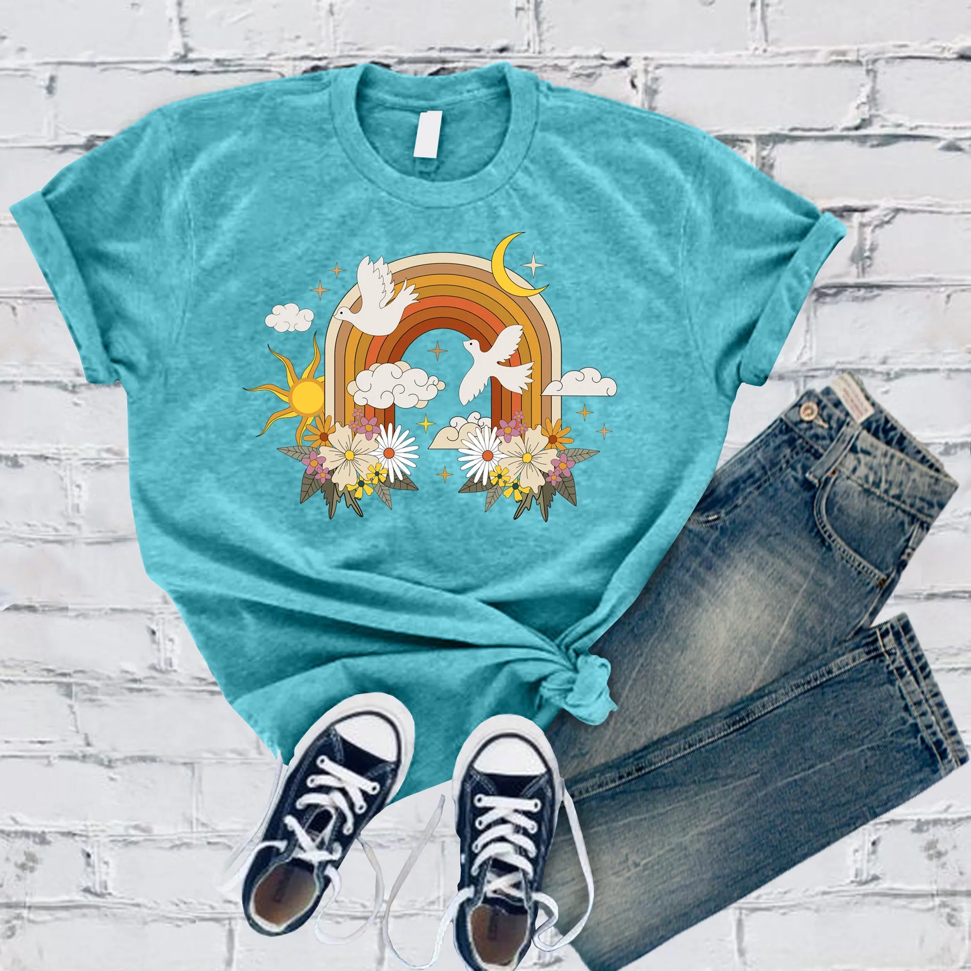 Floral Rainbow With Doves T-Shirt