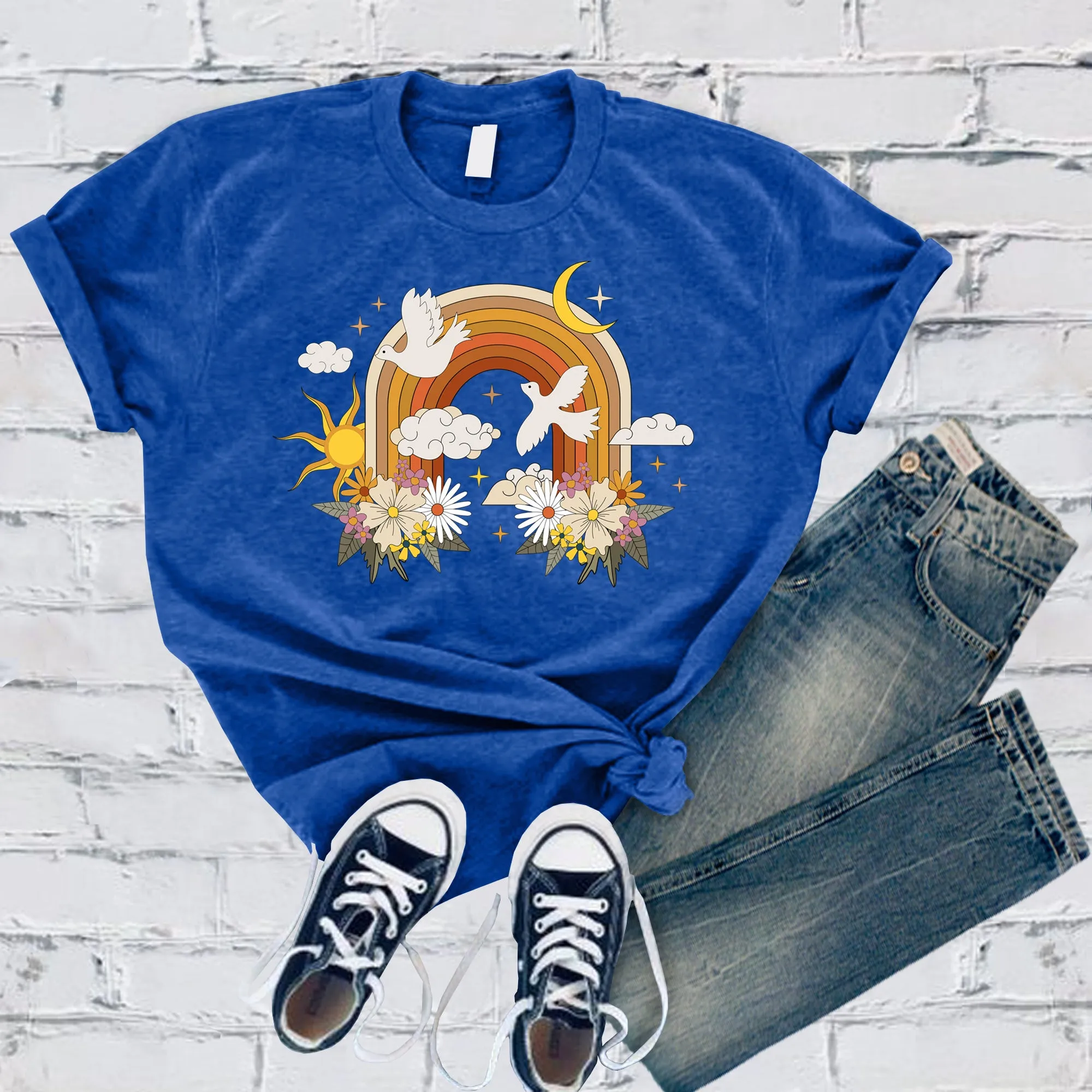 Floral Rainbow With Doves T-Shirt