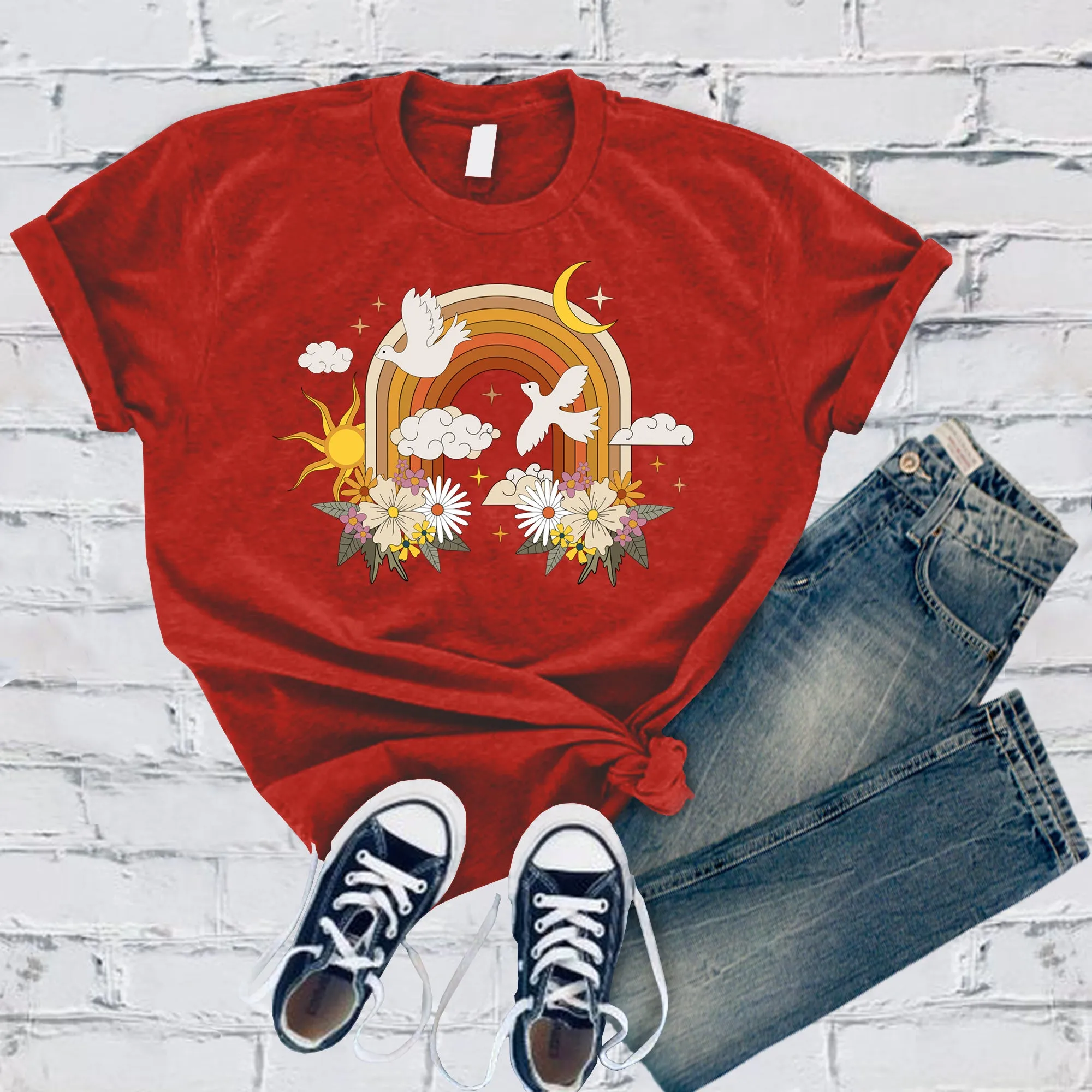 Floral Rainbow With Doves T-Shirt