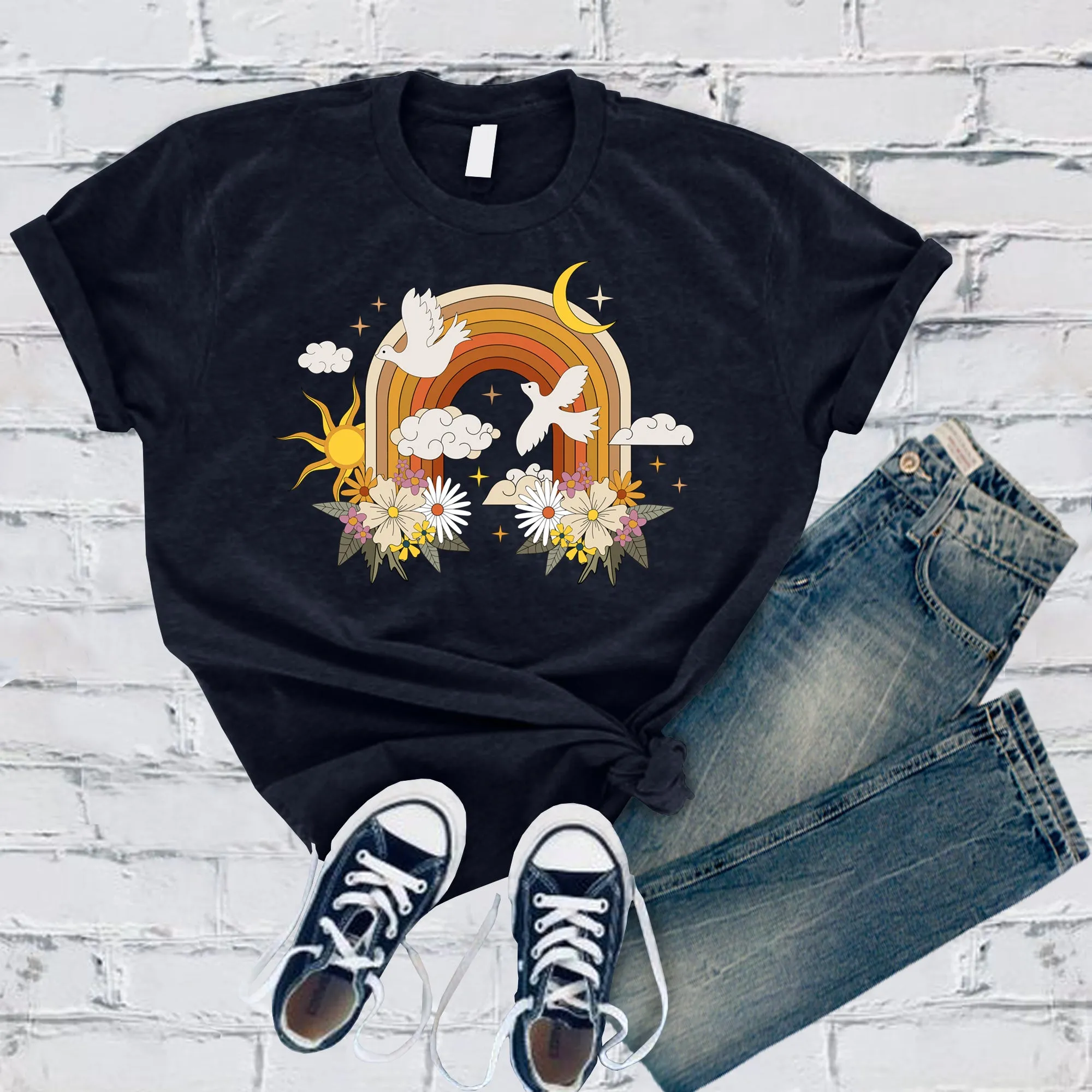 Floral Rainbow With Doves T-Shirt