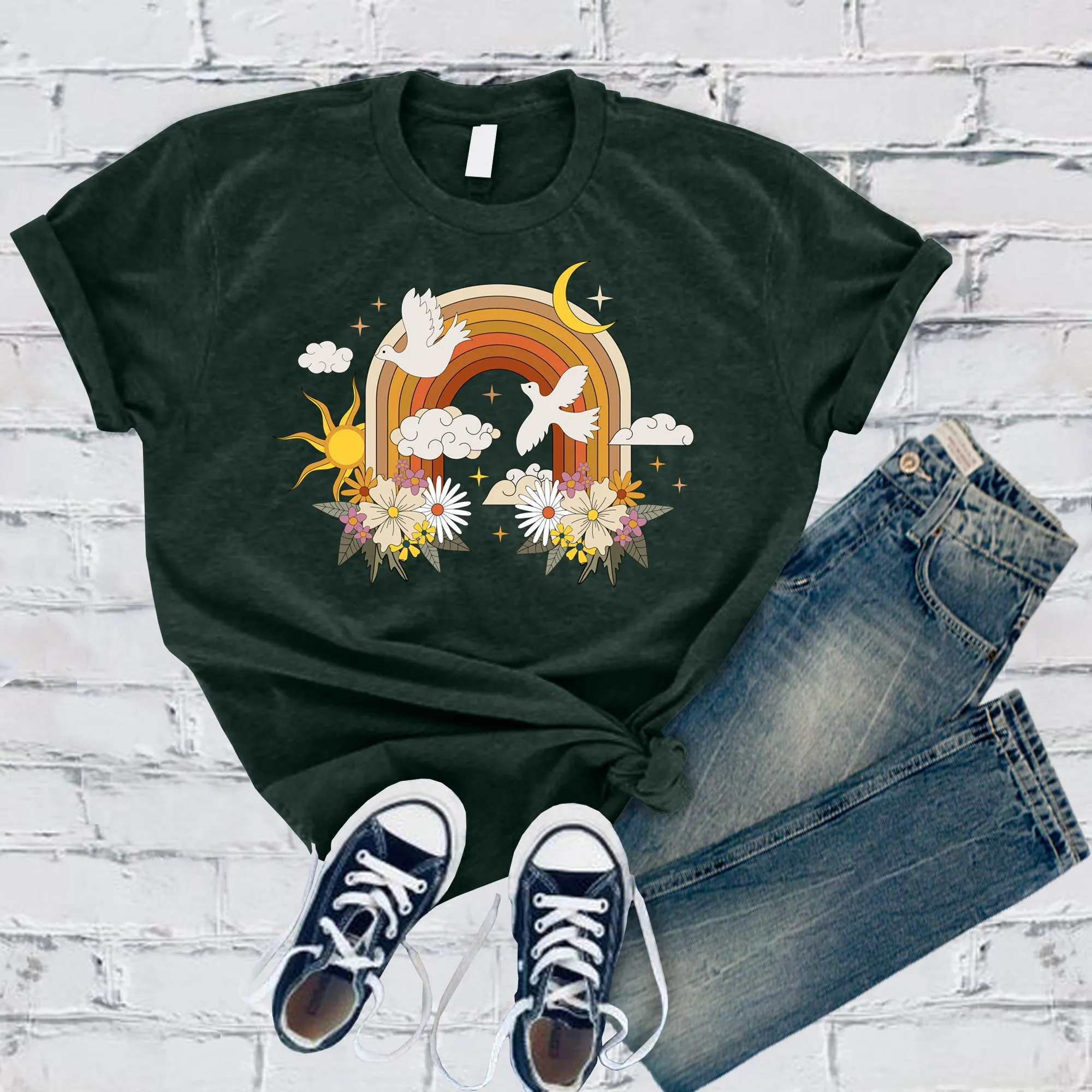 Floral Rainbow With Doves T-Shirt