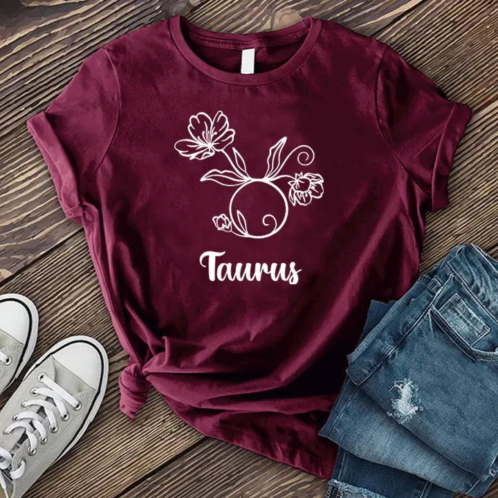 Floral Taurus Symbol T-shirt