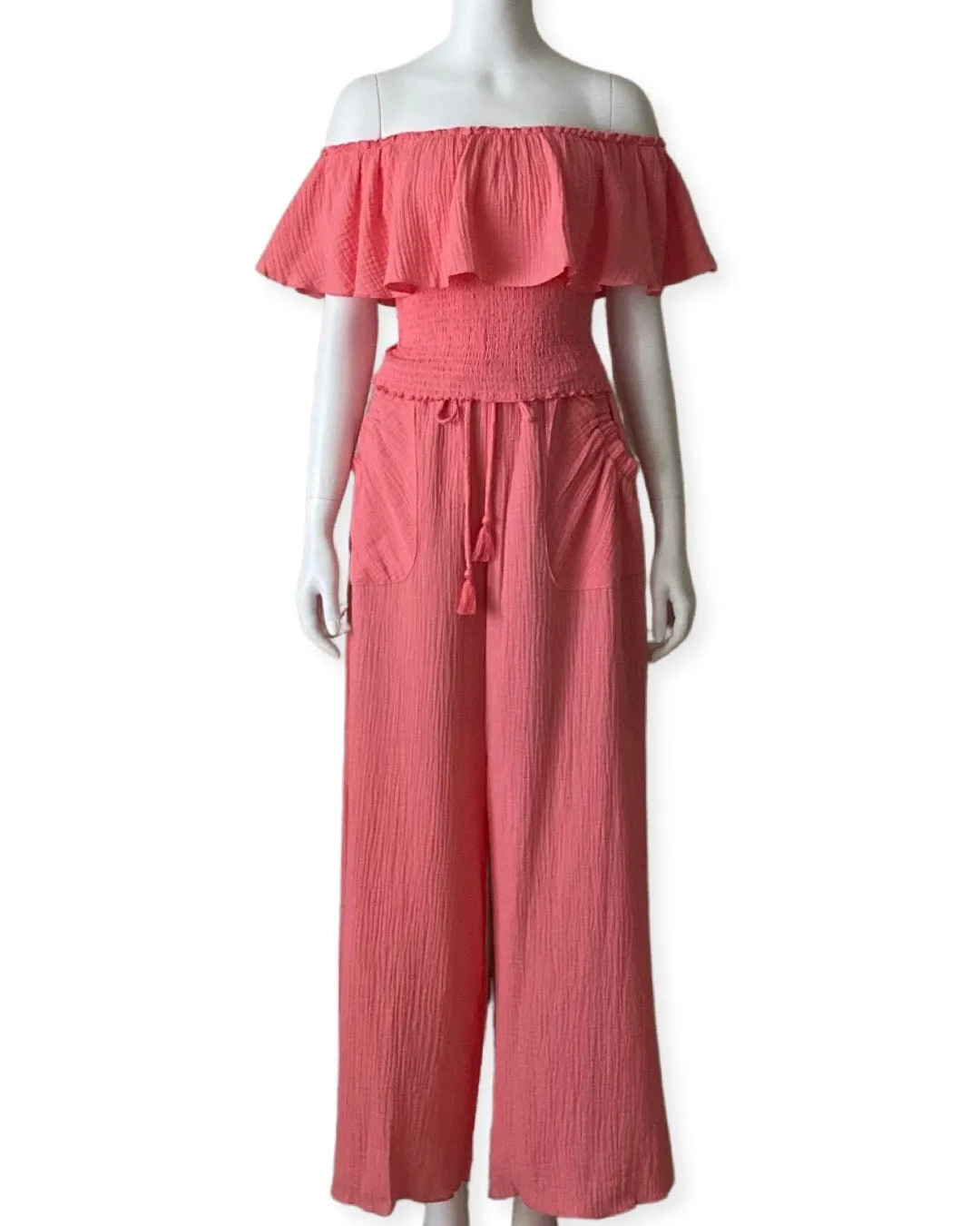 Frill Off The Shoulder Top - Flamingo