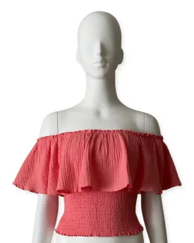 Frill Off The Shoulder Top - Flamingo