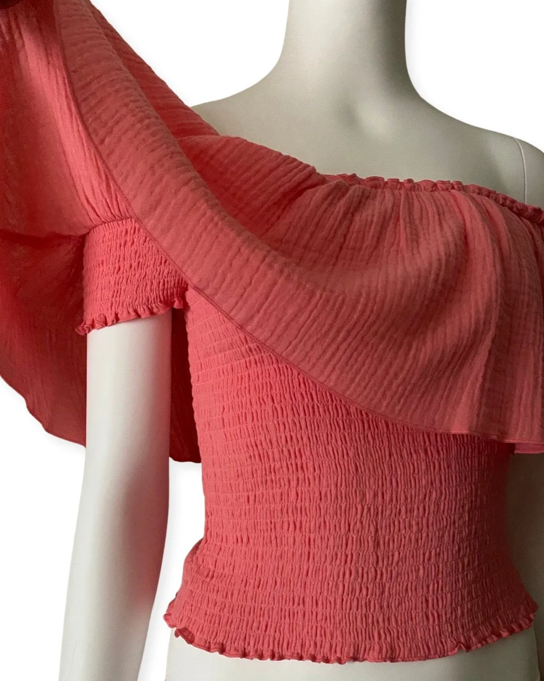 Frill Off The Shoulder Top - Flamingo