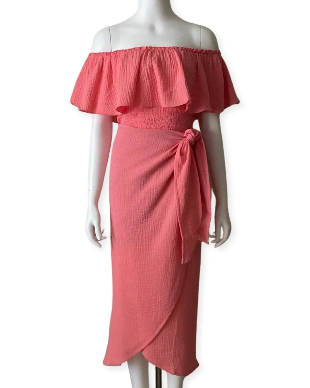 Frill Off The Shoulder Top - Flamingo