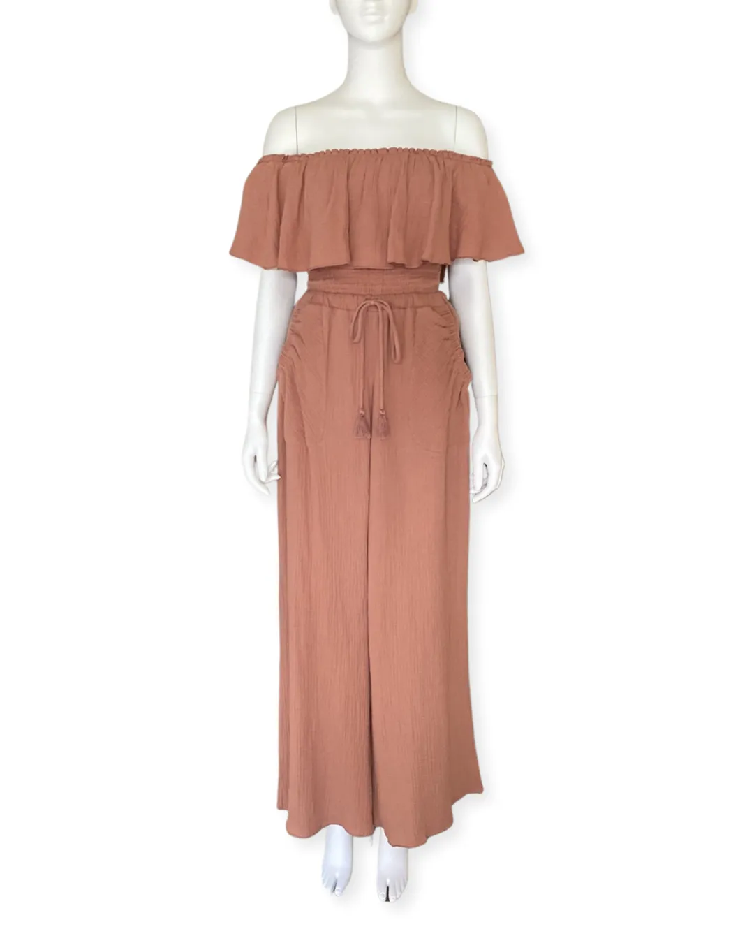 Frill Off The Shoulder Top - Terracotta