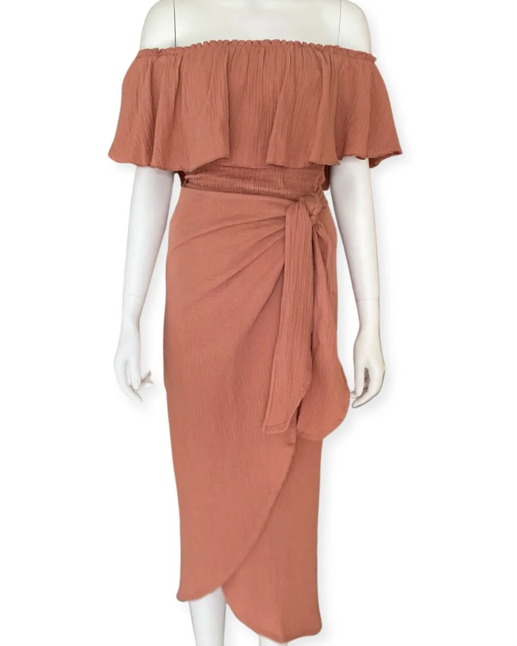 Frill Off The Shoulder Top - Terracotta
