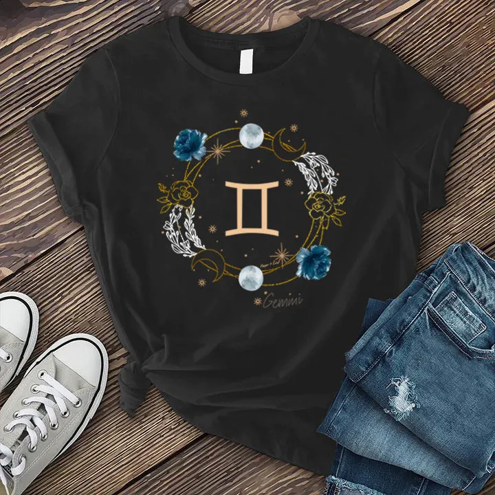 Gemini Symbol Floral Circle T-shirt