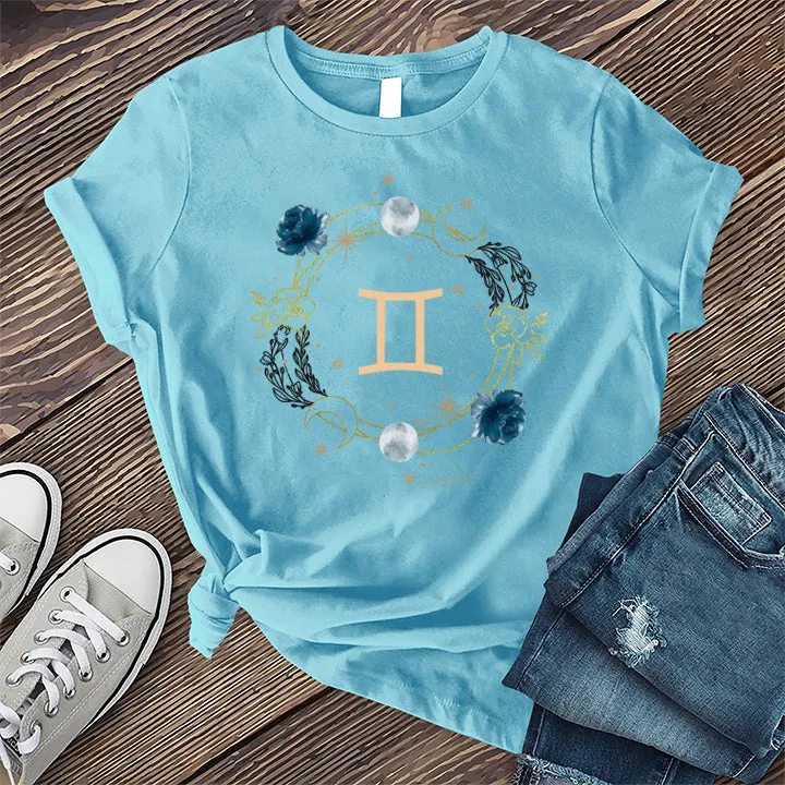 Gemini Symbol Floral Circle T-shirt