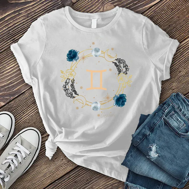 Gemini Symbol Floral Circle T-shirt