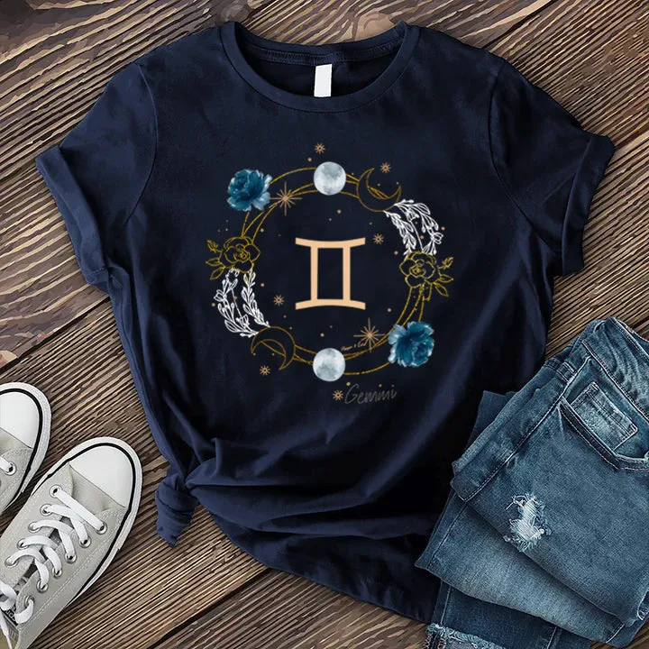 Gemini Symbol Floral Circle T-shirt