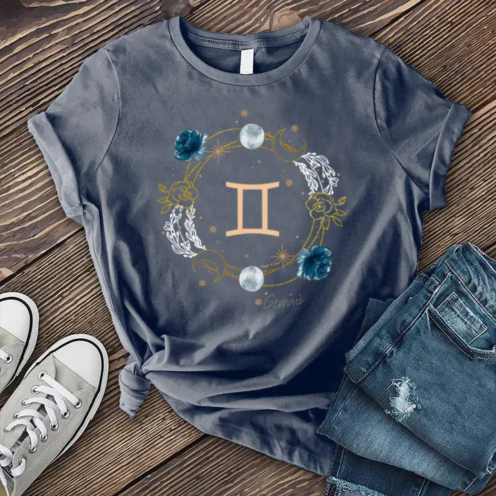 Gemini Symbol Floral Circle T-shirt
