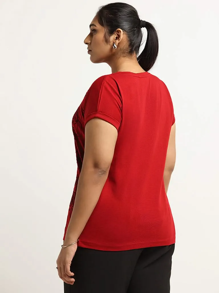 Gia Red Printed Cotton T-Shirt