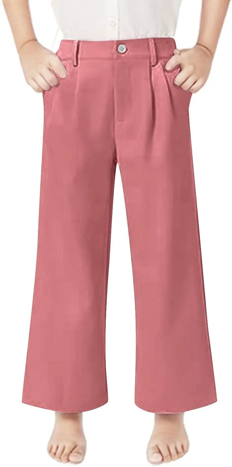 Girls' Dress Pants High Waisted Wide Leg Pants Kids Formal Uniform Pants Long Trousers Cute Preppy Clothes for Teens