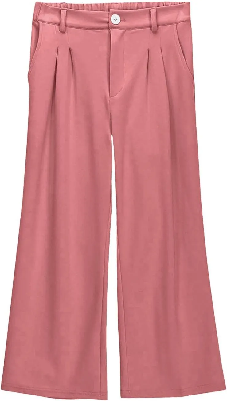 Girls' Dress Pants High Waisted Wide Leg Pants Kids Formal Uniform Pants Long Trousers Cute Preppy Clothes for Teens